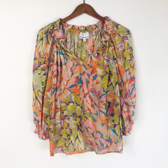 Gilner Farrar Tops - Gilner Farrar Floral Long Sleeve Blouse Size S Multi Balloon V Neck